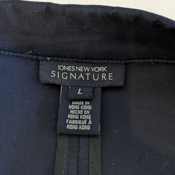 Jones New York Signature Navy Blue Blazer Size L Silver Snap Button Career - Picture 6 of 12